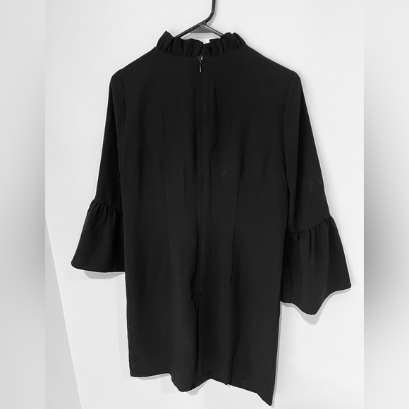 J. Crew Ruffle Neck Shift Dress in 365 Crepe Black - Picture 5 of 7